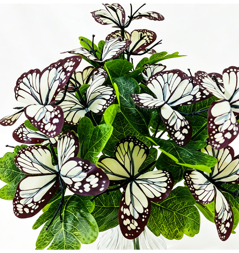 Artificial Butterfly Flower Bush, 5 Blooms per Stem, 11" Tall, Light Luxury Style, Perfect for Weddings, Events, Home Decor, Pack of 5