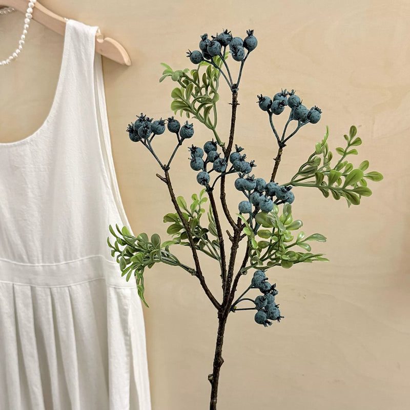 Artificial Blueberry Stem, 24" Long, Foam Material, Bendable for Home Décor, Window Displays, Commercial Spaces