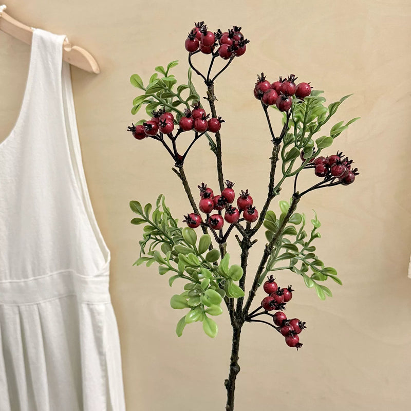 Artificial Blueberry Stem, 24" Long, Foam Material, Bendable for Home Décor, Window Displays, Commercial Spaces