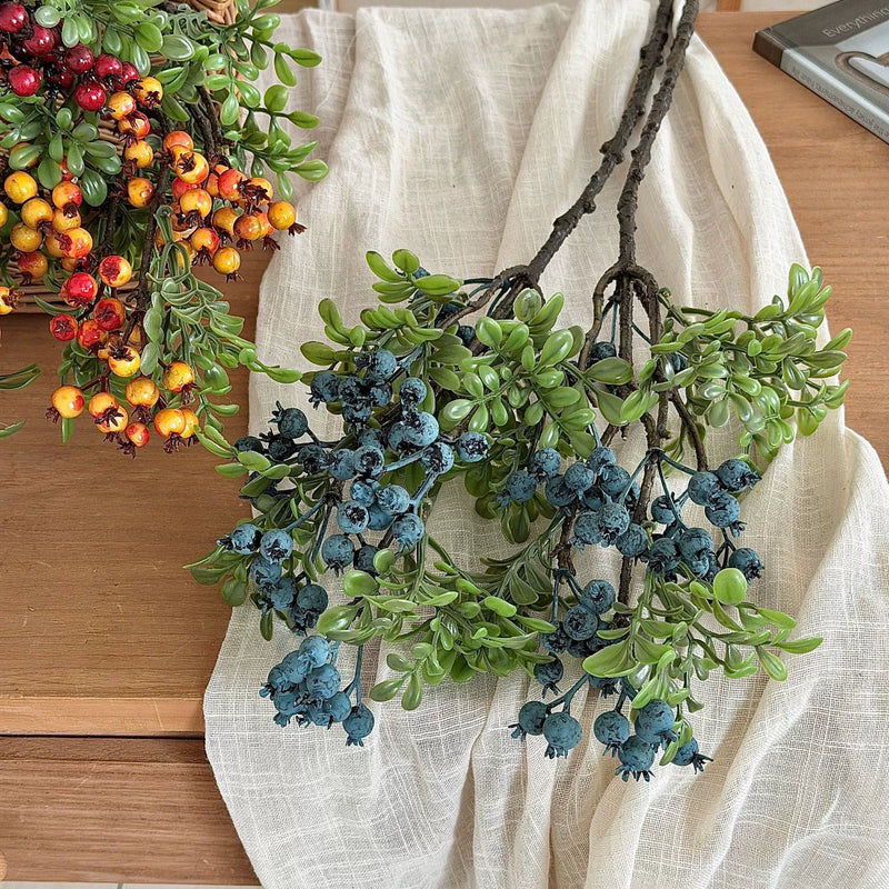 Artificial Blueberry Stem, 24" Long, Foam Material, Bendable for Home Décor, Window Displays, Commercial Spaces