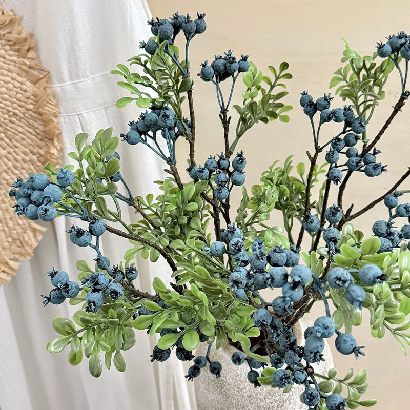Artificial Blueberry Stem, 24" Long, Foam Material, Bendable for Home Décor, Window Displays, Commercial Spaces