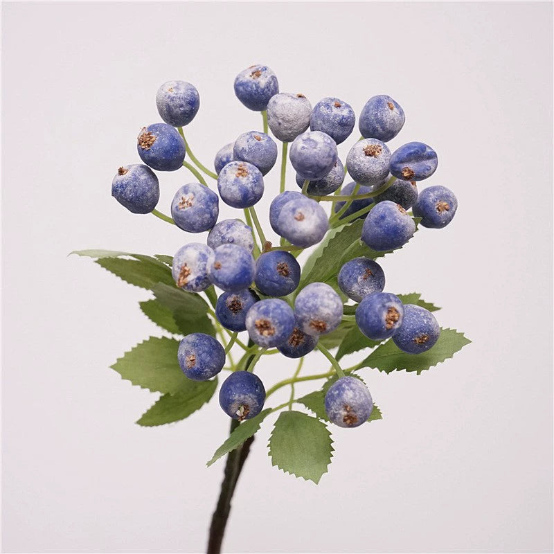 Artificial Blueberry Stem, 14" Silk Decorative Branch for Home Decor, Wedding Arrangements, and Commercial Displays