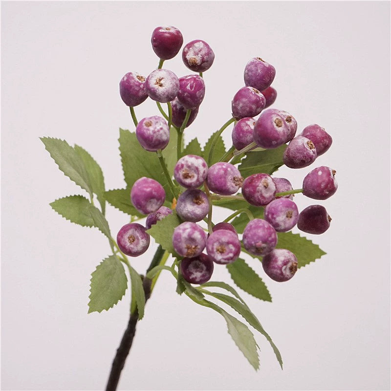Artificial Blueberry Stem, 14" Silk Decorative Branch for Home Decor, Wedding Arrangements, and Commercial Displays