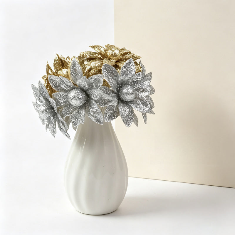 Artificial Wildflower Heads, 60-Pack, Foam Material, 2" Size, Gold & Silver, for Wedding Décor, Home Arrangements, DIY Crafts