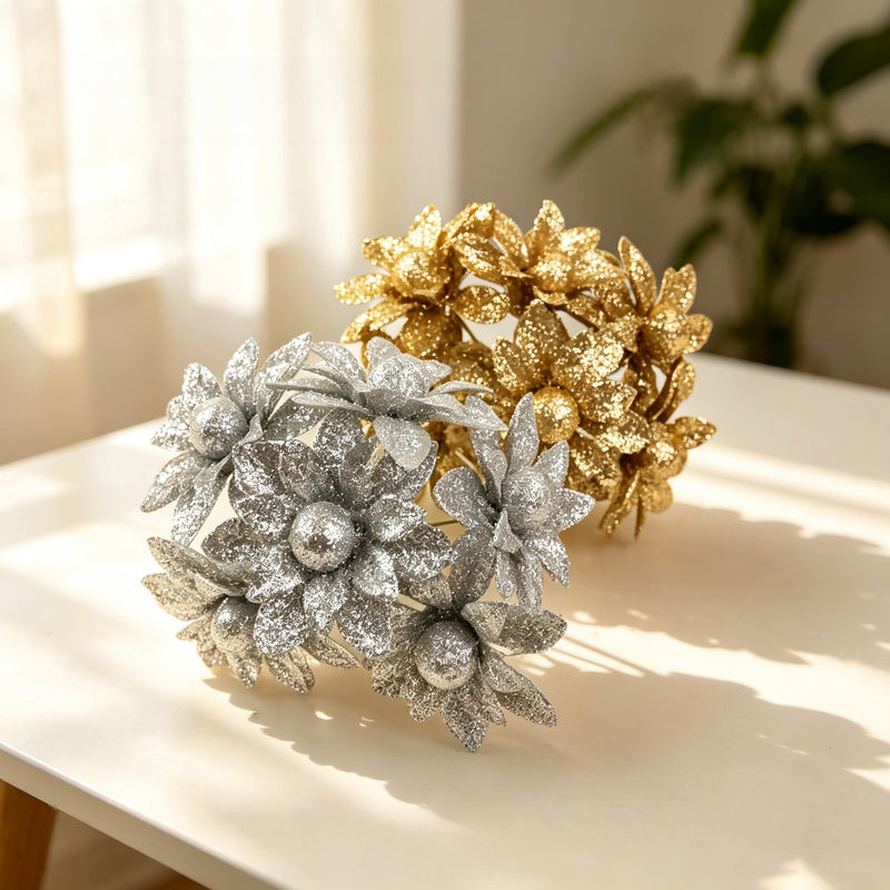 Artificial Wildflower Heads, 60-Pack, Foam Material, 2" Size, Gold & Silver, for Wedding Décor, Home Arrangements, DIY Crafts