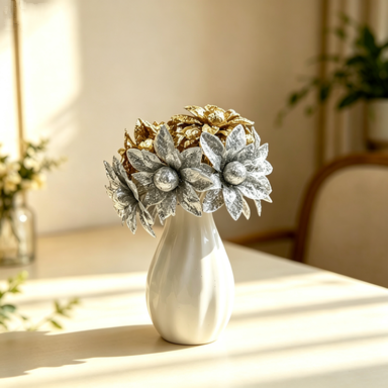 Artificial Wildflower Heads, 60-Pack, Foam Material, 2" Size, Gold & Silver, for Wedding Décor, Home Arrangements, DIY Crafts