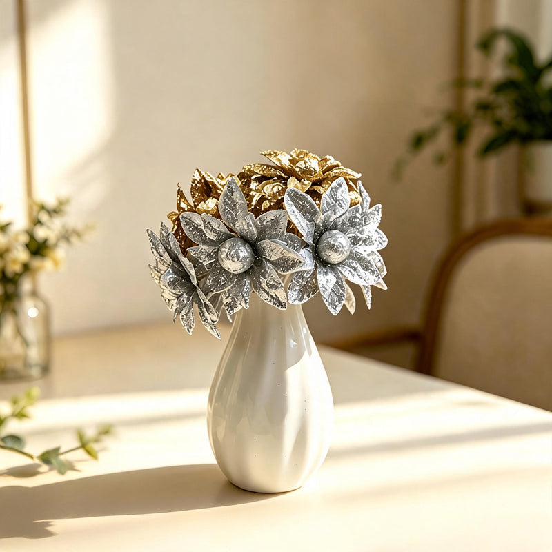 Artificial Wildflower Heads, 60-Pack, Foam Material, 2" Size, Gold & Silver, for Wedding Décor, Home Arrangements, DIY Crafts
