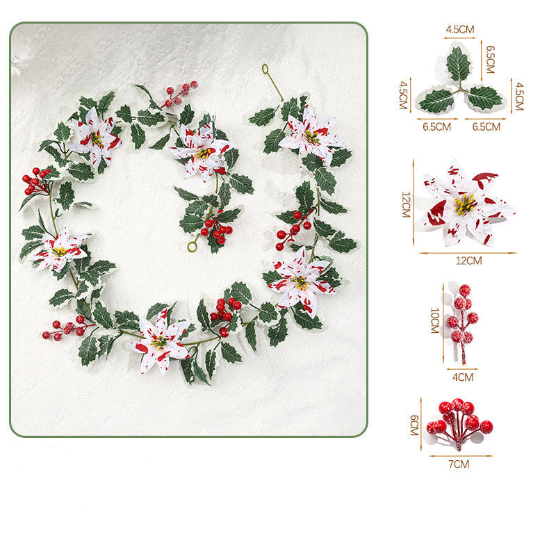 Artificial Poinsettia Berry Garland, 69" Red & White Holiday Vine, Indoor Decoration for Home, Events, and Festive Spaces