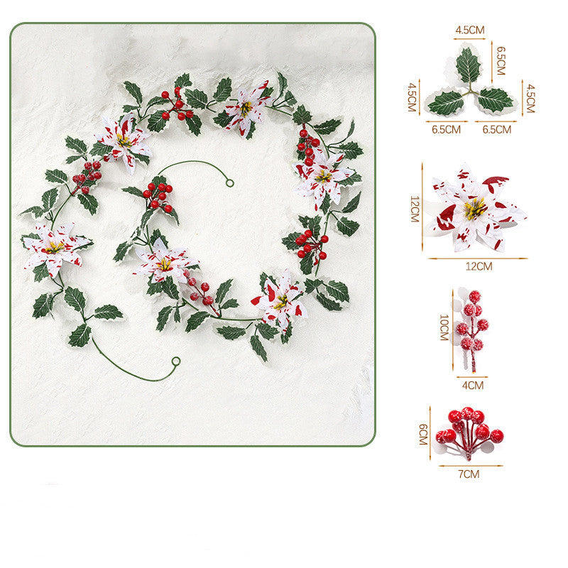 Artificial Poinsettia Berry Garland, 69" Red & White Holiday Vine, Indoor Decoration for Home, Events, and Festive Spaces
