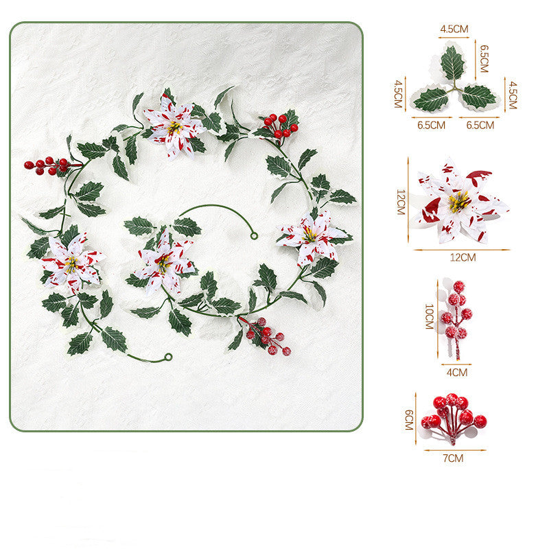 Artificial Poinsettia Berry Garland, 69" Red & White Holiday Vine, Indoor Decoration for Home, Events, and Festive Spaces