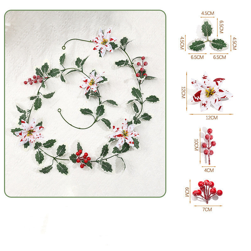 Artificial Poinsettia Berry Garland, 69" Red & White Holiday Vine, Indoor Decoration for Home, Events, and Festive Spaces