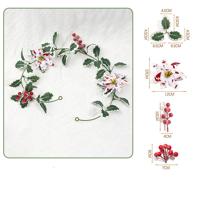 Artificial Poinsettia Berry Garland, 69" Red & White Holiday Vine, Indoor Decoration for Home, Events, and Festive Spaces