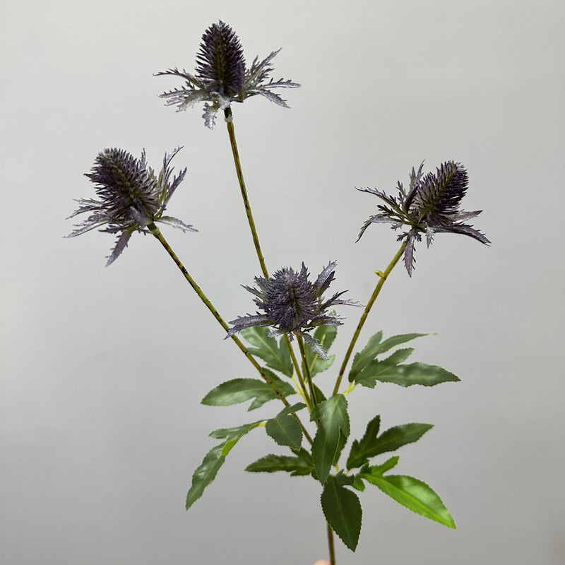 Artificial Eryngium Bush, 24" Tall, Modern Ins-Style Faux Flower for Weddings, Home Decor, and Events