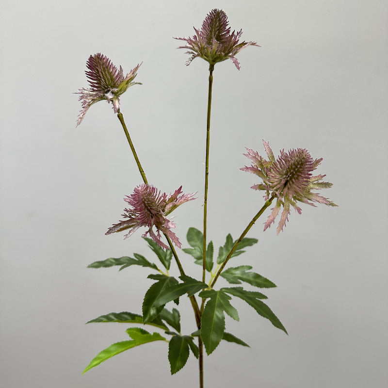 Artificial Eryngium Bush, 24" Tall, Modern Ins-Style Faux Flower for Weddings, Home Decor, and Events