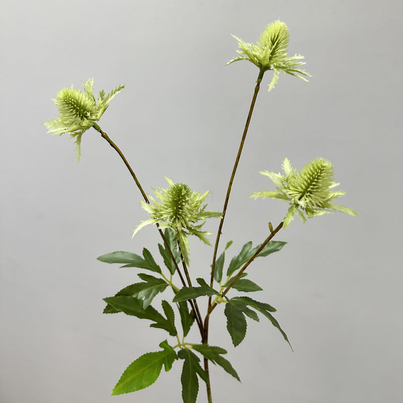 Artificial Eryngium Bush, 24" Tall, Modern Ins-Style Faux Flower for Weddings, Home Decor, and Events