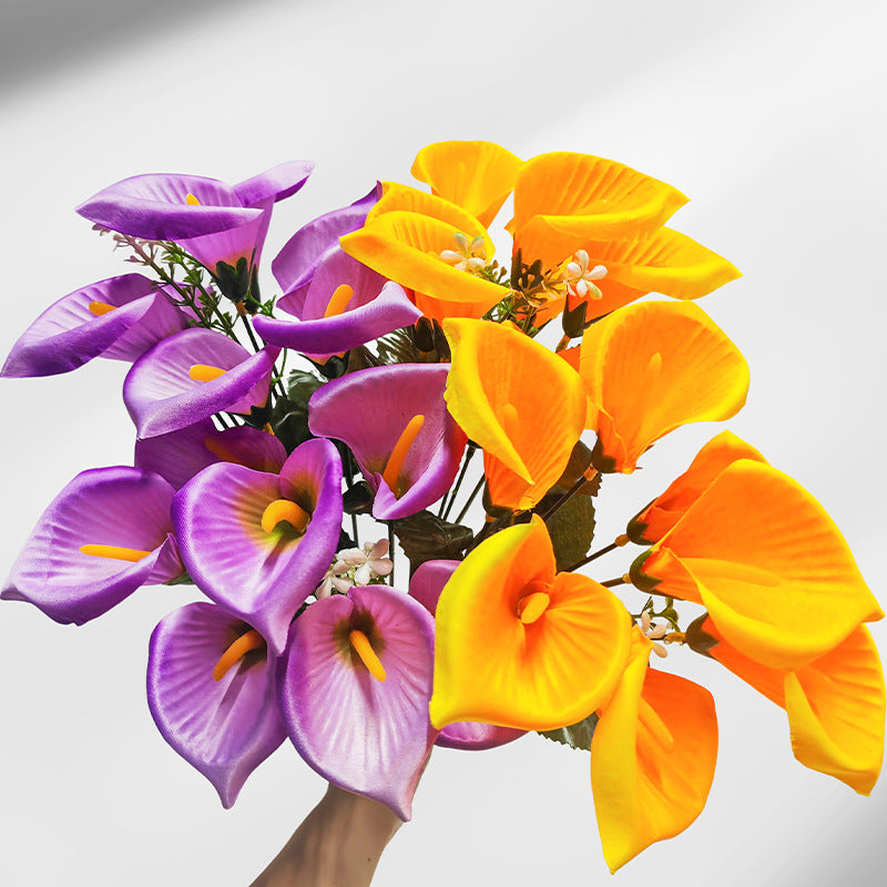 Artificial Calla Lily Bush, 7 Blooms 12" Tall, Silk Wedding Bouquet, Home Decor, Event Floral Arrangements