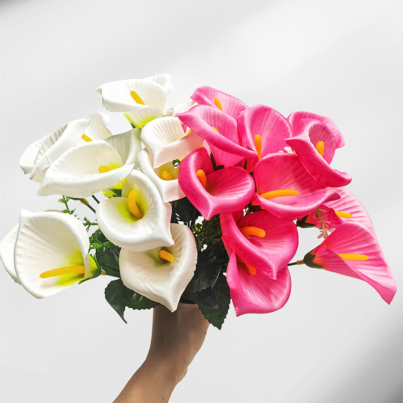 Artificial Calla Lily Bush, 7 Blooms 12" Tall, Silk Wedding Bouquet, Home Decor, Event Floral Arrangements