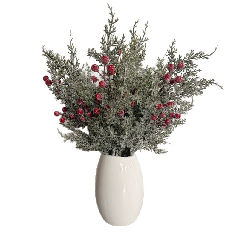 Artificial Pine Sprig with Red Berries, 20" Single Stem Faux Greenery for Christmas Decor, Weddings, Table Centerpieces, Bulk Wholesale Available