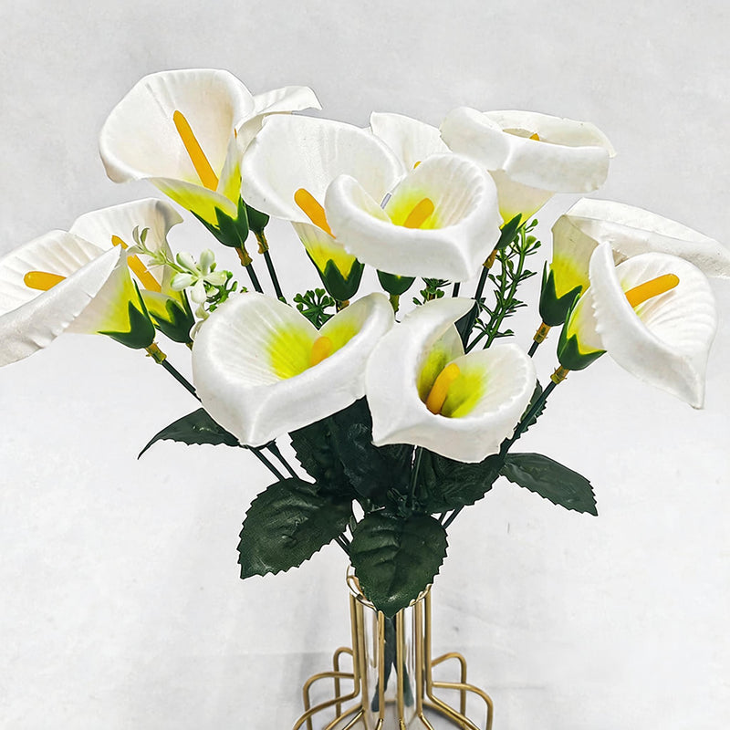Artificial Calla Lily Bush, 7 Blooms 12" Tall, Silk Wedding Bouquet, Home Decor, Event Floral Arrangements