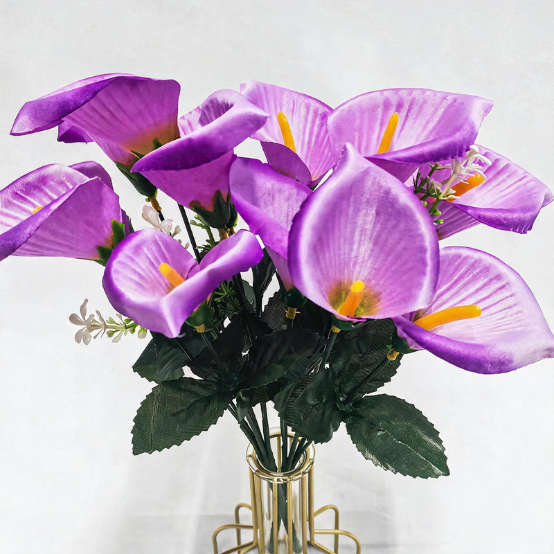 Artificial Calla Lily Bush, 7 Blooms 12" Tall, Silk Wedding Bouquet, Home Decor, Event Floral Arrangements