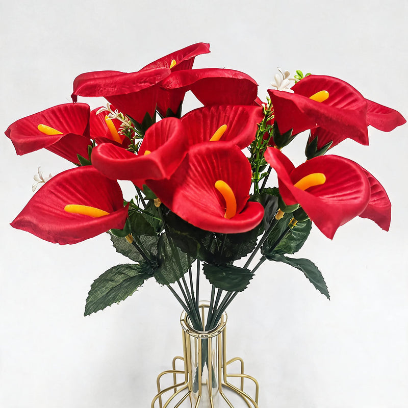 Artificial Calla Lily Bush, 7 Blooms 12" Tall, Silk Wedding Bouquet, Home Decor, Event Floral Arrangements