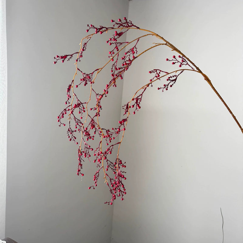 54" Artificial Hanging Mountain Ash Branches, Single Stem Bendable Faux Floral for Holiday Decor, Wedding & Home Styling, Red/Orange