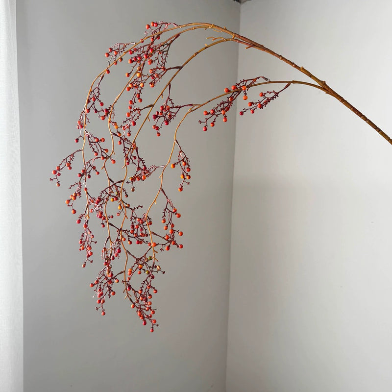 54" Artificial Hanging Mountain Ash Branches, Single Stem Bendable Faux Floral for Holiday Decor, Wedding & Home Styling, Red/Orange