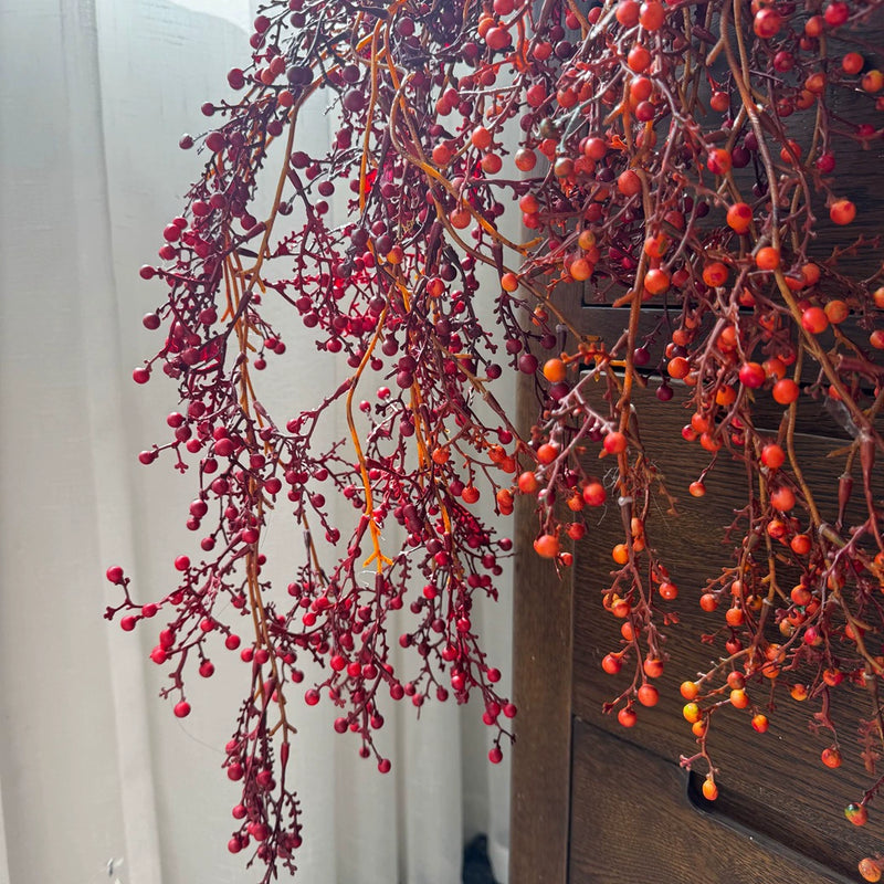 54" Artificial Hanging Mountain Ash Branches, Single Stem Bendable Faux Floral for Holiday Decor, Wedding & Home Styling, Red/Orange