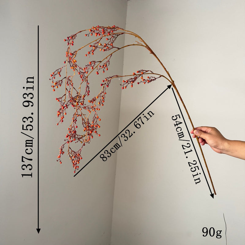 54" Artificial Hanging Mountain Ash Branches, Single Stem Bendable Faux Floral for Holiday Decor, Wedding & Home Styling, Red/Orange