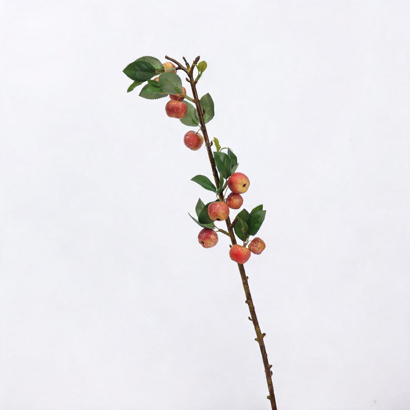 Artificial Mini Apple Branch with Leaves, 24" Faux Green & Pink Fruit Stems, Bendable Stems for Floral Arrangements, Wedding Centerpieces, Home & Commercial Decor