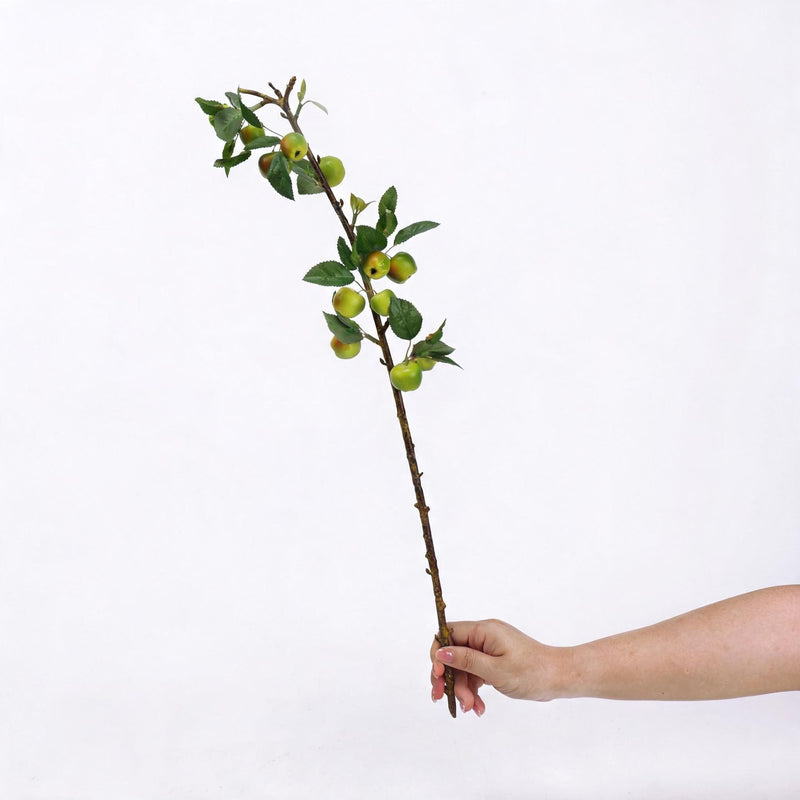 Artificial Mini Apple Branch with Leaves, 24" Faux Green & Pink Fruit Stems, Bendable Stems for Floral Arrangements, Wedding Centerpieces, Home & Commercial Decor