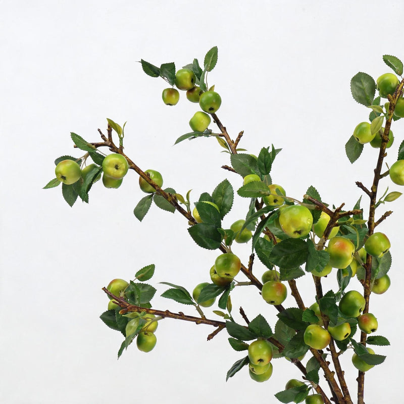 Artificial Mini Apple Branch with Leaves, 24" Faux Green & Pink Fruit Stems, Bendable Stems for Floral Arrangements, Wedding Centerpieces, Home & Commercial Decor