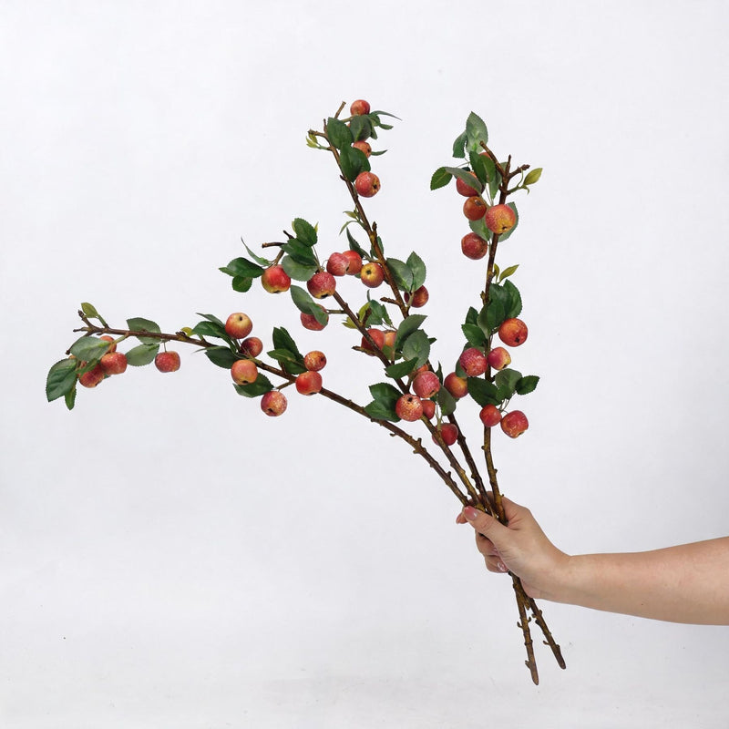 Artificial Mini Apple Branch with Leaves, 24" Faux Green & Pink Fruit Stems, Bendable Stems for Floral Arrangements, Wedding Centerpieces, Home & Commercial Decor
