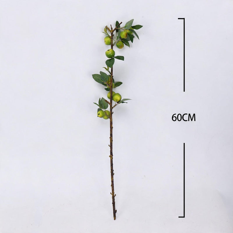 Artificial Mini Apple Branch with Leaves, 24" Faux Green & Pink Fruit Stems, Bendable Stems for Floral Arrangements, Wedding Centerpieces, Home & Commercial Decor