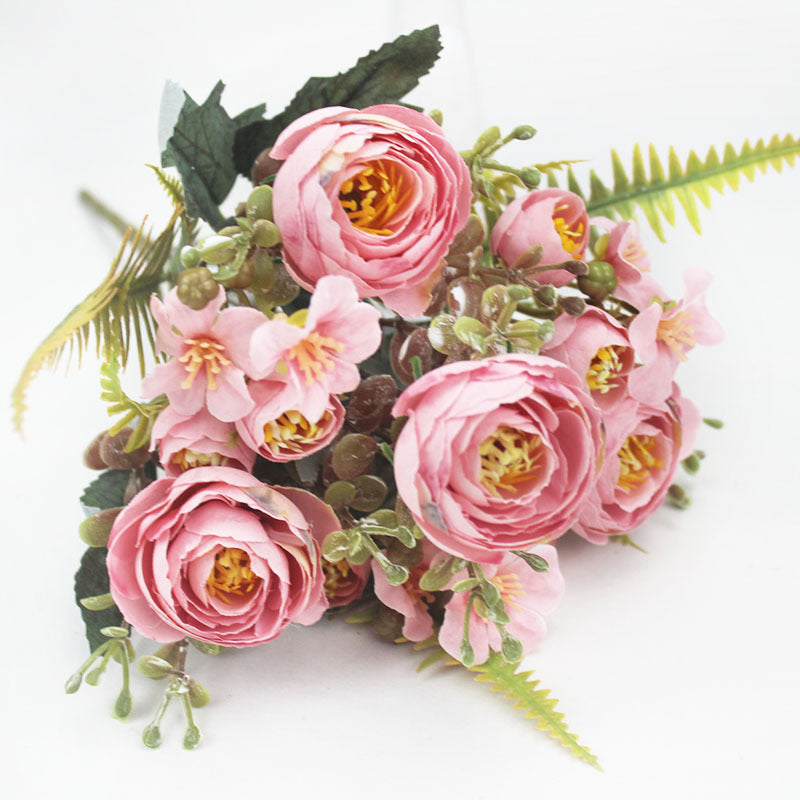 Artificial Camellia Rose Bush, 12" Silk Floral Arrangement with 16 Blooms, Wedding & Home Decor, Bulk Floral Supplies