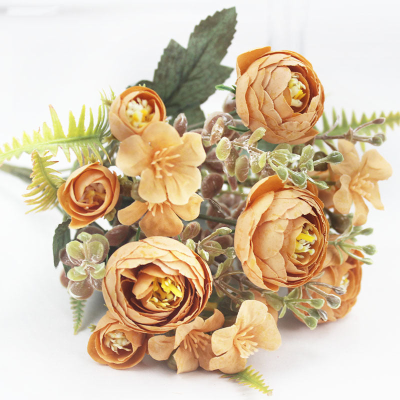 Artificial Camellia Rose Bush, 12" Silk Floral Arrangement with 16 Blooms, Wedding & Home Decor, Bulk Floral Supplies