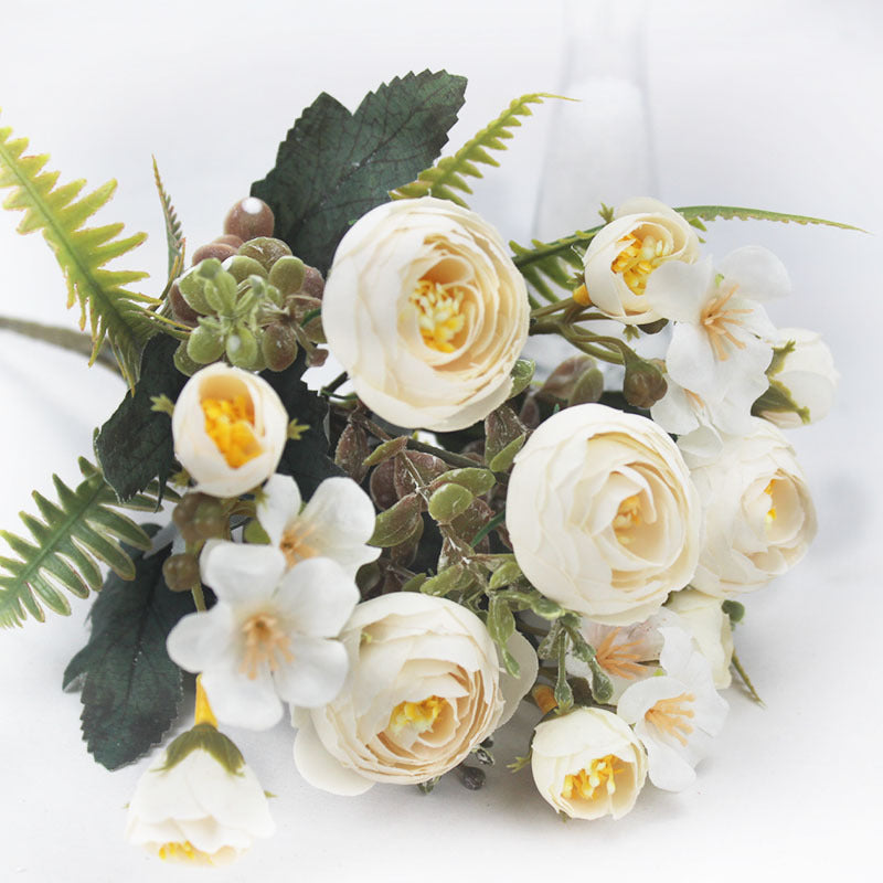 Artificial Camellia Rose Bush, 12" Silk Floral Arrangement with 16 Blooms, Wedding & Home Decor, Bulk Floral Supplies