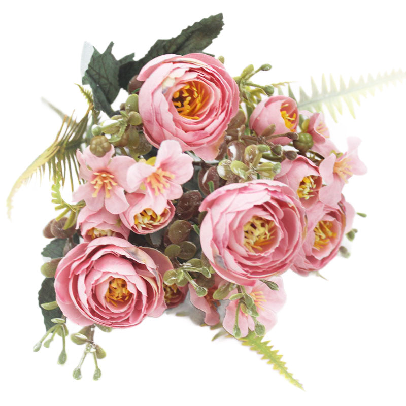 Artificial Camellia Rose Bush, 12" Silk Floral Arrangement with 16 Blooms, Wedding & Home Decor, Bulk Floral Supplies
