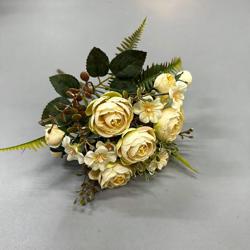 Artificial Camellia Rose Bush, 12" Silk Floral Arrangement with 16 Blooms, Wedding & Home Decor, Bulk Floral Supplies