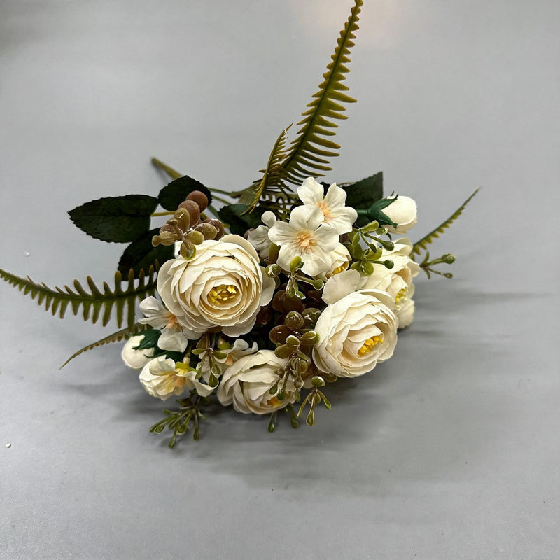 Artificial Camellia Rose Bush, 12" Silk Floral Arrangement with 16 Blooms, Wedding & Home Decor, Bulk Floral Supplies