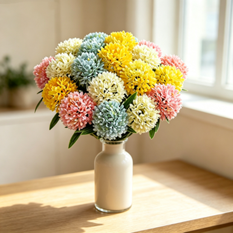 Artificial Hydrangea Dandelion Stems, 10" Single Stem with 10 Blooms, Set of 10 - Realistic Wedding & Home Decor Florals for DIY Arrangements