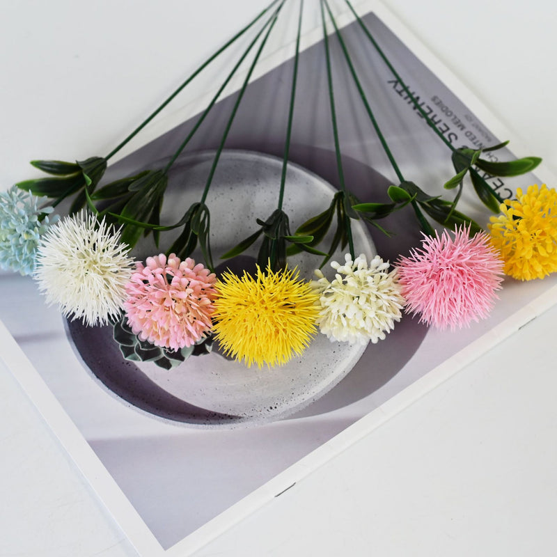 Artificial Hydrangea Dandelion Stems, 10" Single Stem with 10 Blooms, Set of 10 - Realistic Wedding & Home Decor Florals for DIY Arrangements