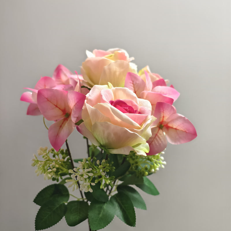 Artificial Rose and Bougainvillea Flower Bush, Pink/Champagne, 16", Wedding, Home Decor, DIY Floral Arrangements