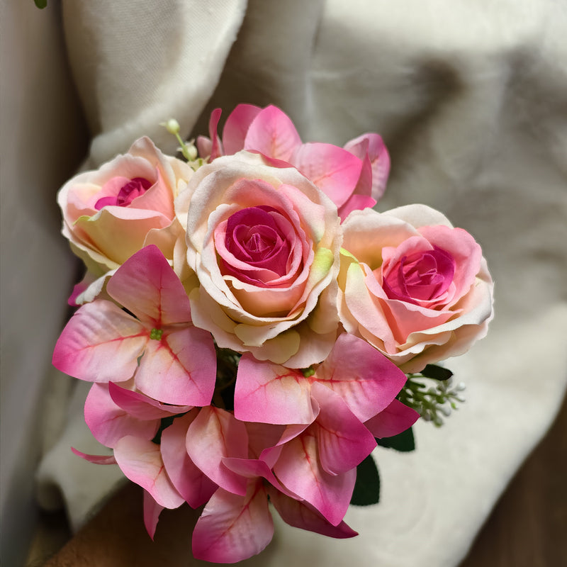 Artificial Rose and Bougainvillea Flower Bush, Pink/Champagne, 16", Wedding, Home Decor, DIY Floral Arrangements