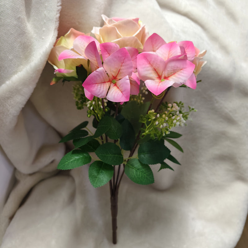 Artificial Rose and Bougainvillea Flower Bush, Pink/Champagne, 16", Wedding, Home Decor, DIY Floral Arrangements