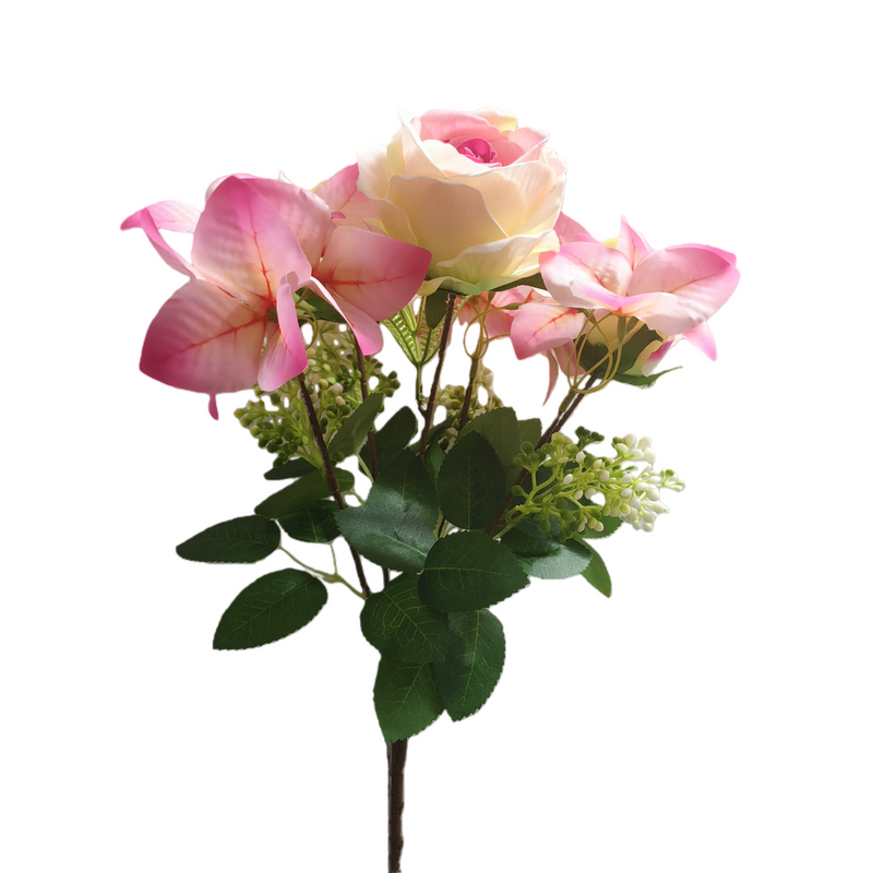 Artificial Rose and Bougainvillea Flower Bush, Pink/Champagne, 16", Wedding, Home Decor, DIY Floral Arrangements
