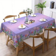 Bulk Spring Rabbit Tulip Printed Tablecloth Stain Resistant Waterproof Embossed Edge Technology Easter Purple Flower Decor Perfect for Events Parties Wholesale