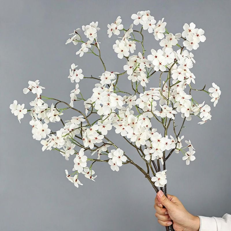 Artificial Silk Pear Blossom Branch, 30" Long, Modern Style, Pink & White, for Home Decor, Wedding Arrangements, and Commercial Displays