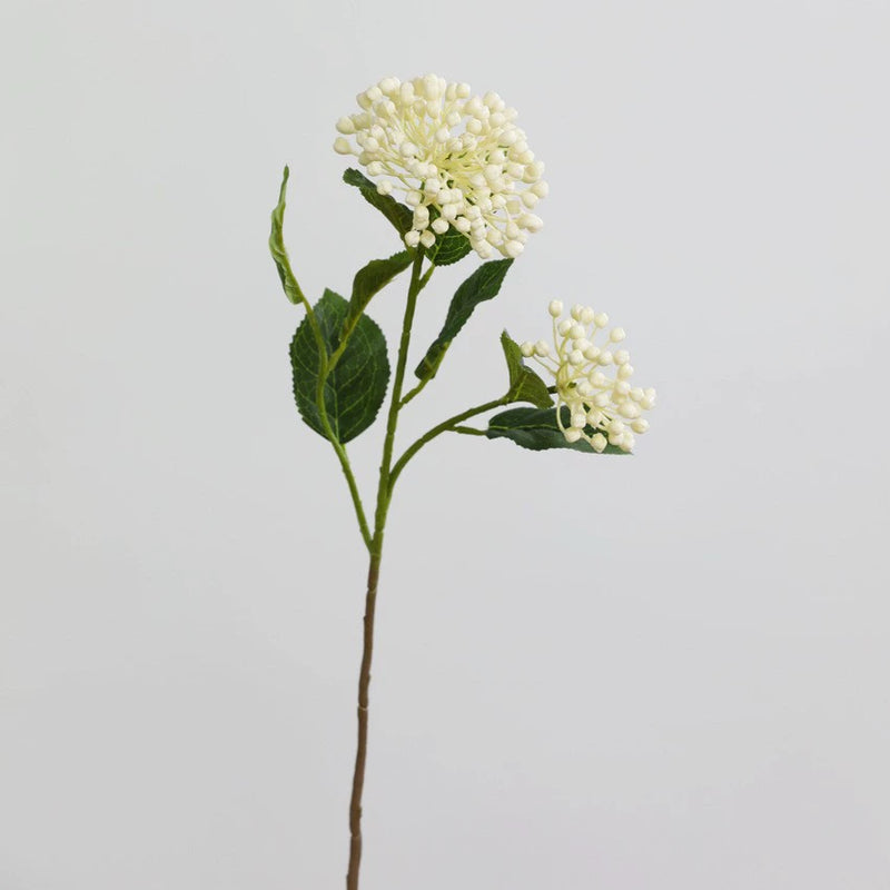 Artificial Hydrangea Fruit Stem, Single Stem with 2 Blooms, 21" Tall, Silk Fabric, Modern Style, White/Lavender/Pink/Green, for Home Decor, Wedding, Events, Commercial Displays