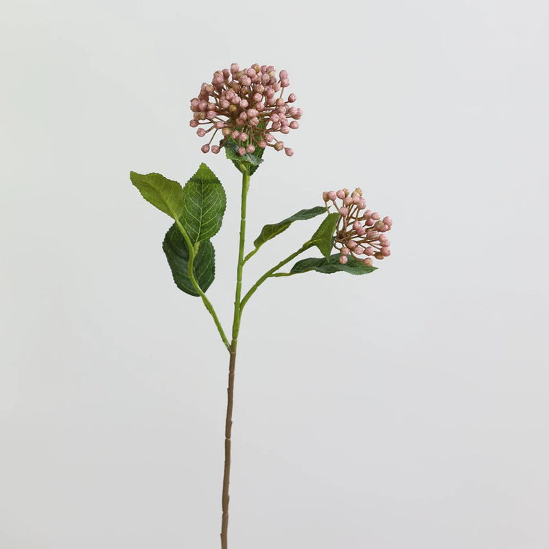Artificial Hydrangea Fruit Stem, Single Stem with 2 Blooms, 21" Tall, Silk Fabric, Modern Style, White/Lavender/Pink/Green, for Home Decor, Wedding, Events, Commercial Displays